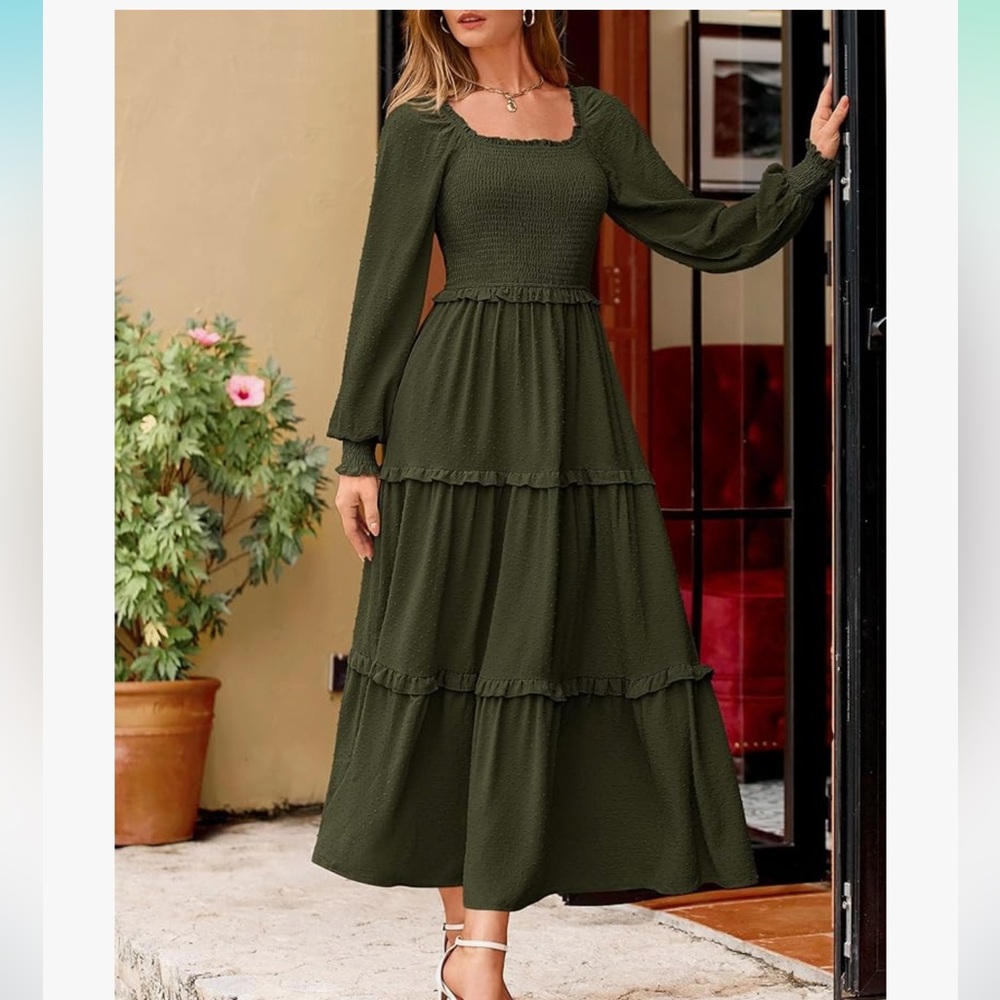Elegant Olive Green Maxi Dress